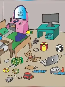 Suchbild mit chaotischem Kinderzimmer