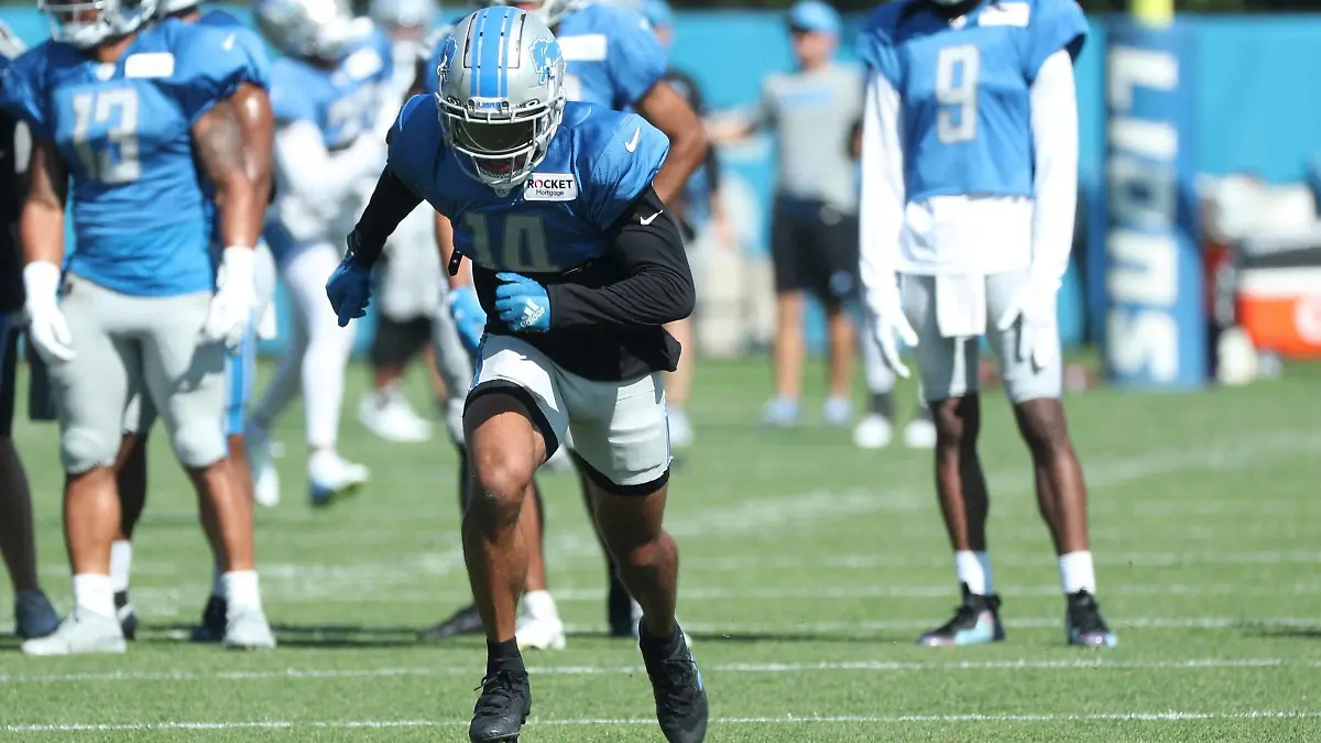 NFL, American Football Herren, USA Detroit Lions Lions wide receiver Amon-Ra St. Brown runs a pass route during the Lions joint practice with the Jaguars on Wednesday, Aug. 16, 2023, in Allen Park. , EDITORIAL USE ONLY PUBLICATIONxINxGERxSUIxAUTxONLY Copyright: xKirthmonxF.xDozierx 0301850157st