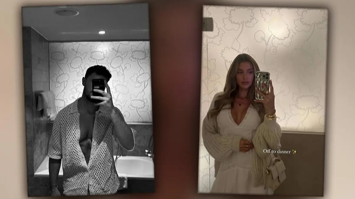 Jannik Kontalis und Gerda Lewis mit einem gleichen Hotelzimmer-Hintergrund.