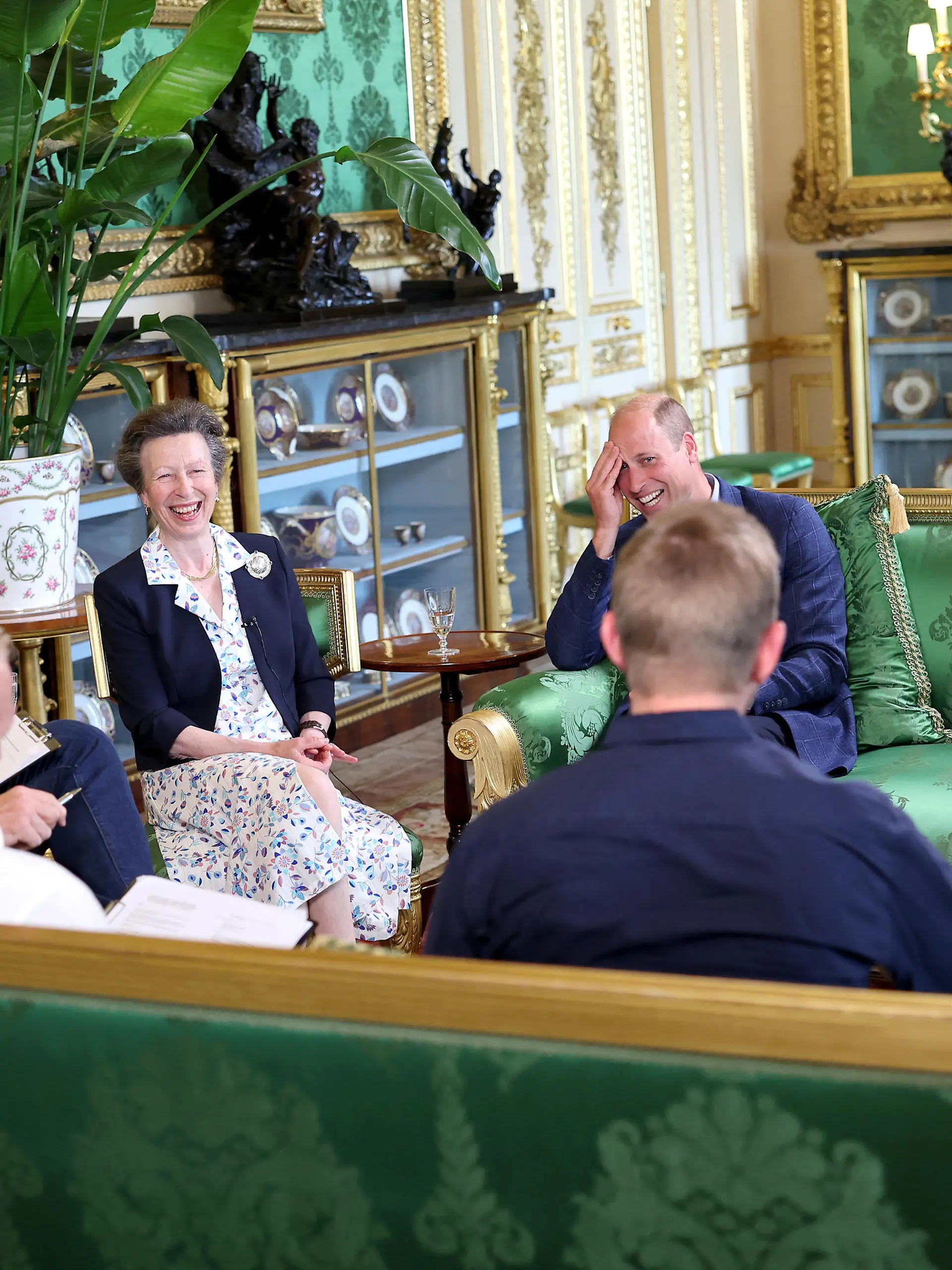 Mike Tindall, Princess Anne, Princess Royal, Prince William, Prince of Wales and Catherine, Princess of Wales attend the recording of a special episode of The Good, The Bad and The Rugby podcast, in the Green Drawing Room at Windsor Castle, in Windsor, England, September 6, 2023. Chris Jackson/Pool via REUTERS