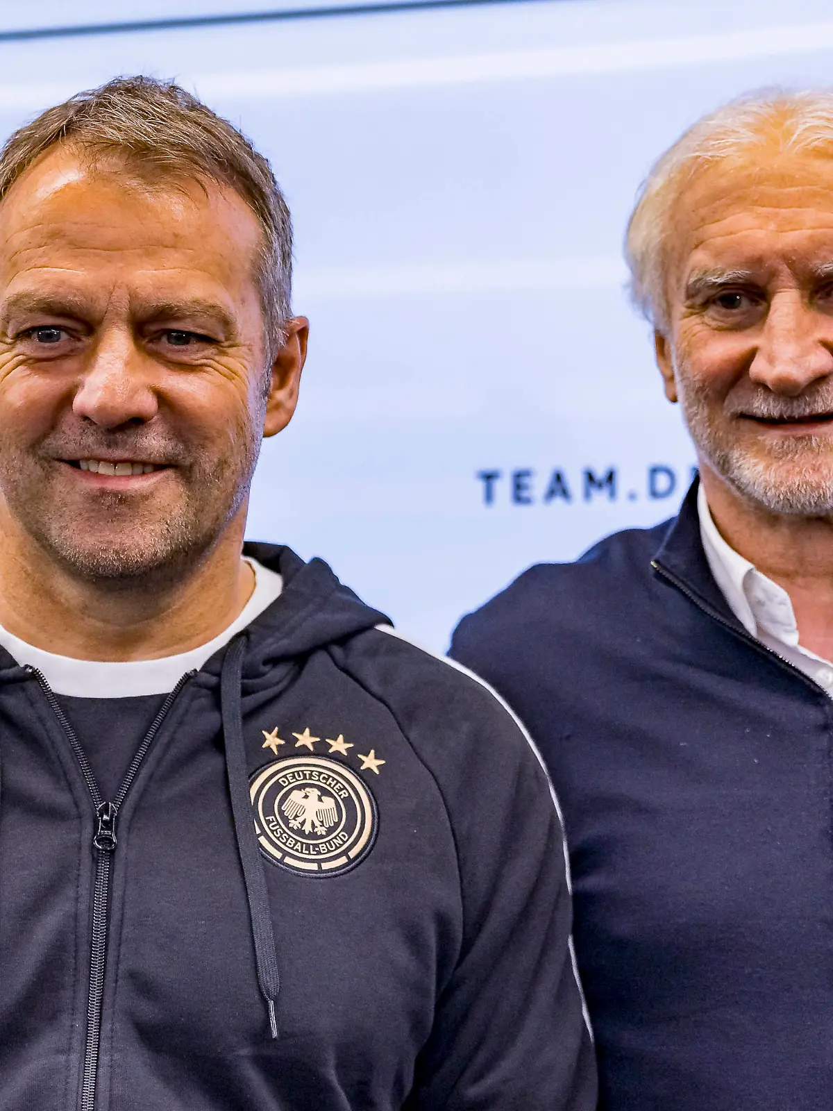 DFB Pressekonferenz, DFB Campus, Frankfurt, 20.03.2023 Hansi Flick Trainer Deutsche Fussball Nationalmannschaft & Rudi Völler Direktor Deutsche Fussball Nationalmannschaft, DFB PK, Frankfurt, DFB Campus, 20.3.2023 *** DFB Press Conference, DFB Campus, Frankfurt, 20 03 2023 Hansi Flick Coach German National Football Team Rudi Völler Director German National Football Team , DFB PK, Frankfurt, DFB Campus, 20 3 2023 Copyright: xBEAUTIFULxSPORTS/Gawlikx
