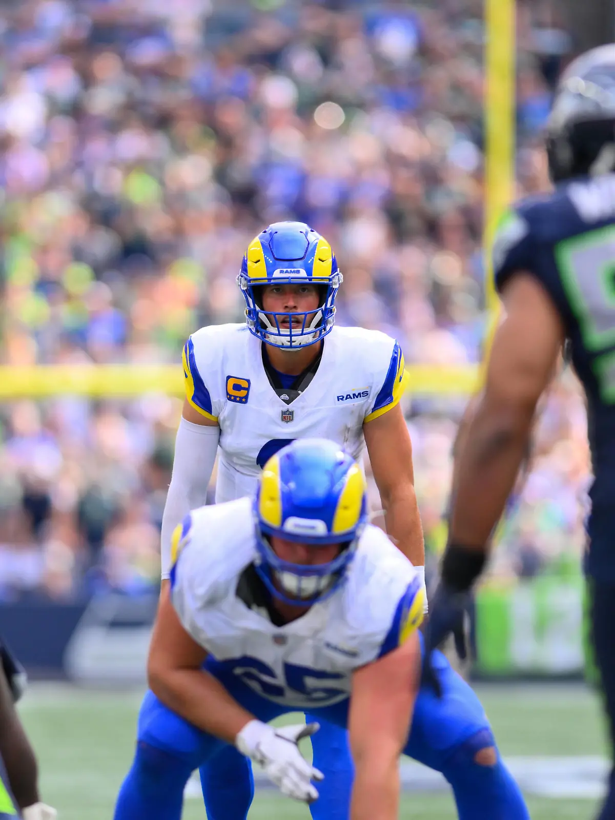 NFL, American Football Herren, USA Los Angeles Rams at Seattle Seahawks Sep 10, 2023 Seattle, Washington, USA Los Angeles Rams quarterback Matthew Stafford 9 during the second half against the Seattle Seahawks at Lumen Field. Seattle Lumen Field Washington USA, EDITORIAL USE ONLY PUBLICATIONxINxGERxSUIxAUTxONLY Copyright: xStevenxBisigx 20230910_cec_ab9_392
