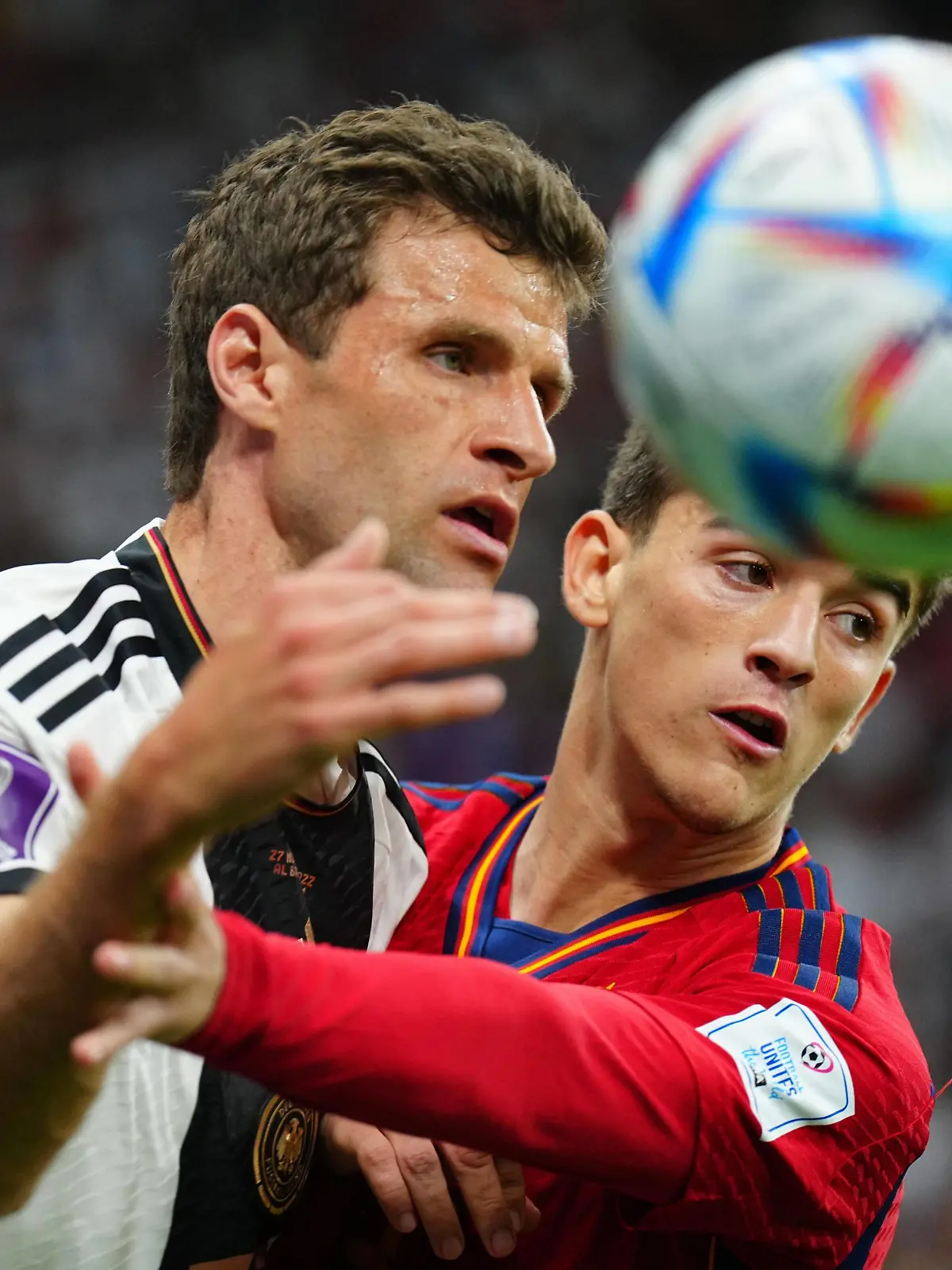  Mandatory Credit: Photo by Javier Garcia/Shutterstock 13634885u Thomas Muller of Germany Spain v Germany, FIFA World Cup, WM, Weltmeisterschaft, Fussball 2022, Group E, Football, Al Bayt Stadium, Al Khor, Qatar - 27 Nov 2022 Editorial Use Only Spain v Germany, FIFA World Cup 2022, Group E, Football, Al Bayt Stadium, Al Khor, Qatar - 27 Nov 2022 Editorial Use Only PUBLICATIONxINxGERxSUIxAUTxHUNxGRExMLTxCYPxROUxBULxUAExKSAxONLY Copyright: xJavierxGarcia/Shutterstockx 13634885u