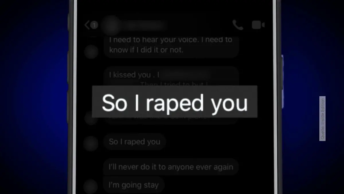 Zu sehen ist eine Textnachricht mit den Worten "I raped you".