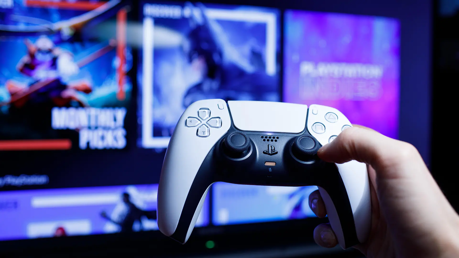 Riga, Latvia - November 23 2020: PlayStation 5 Sony reveals PS5 console and games. Dualsense controller