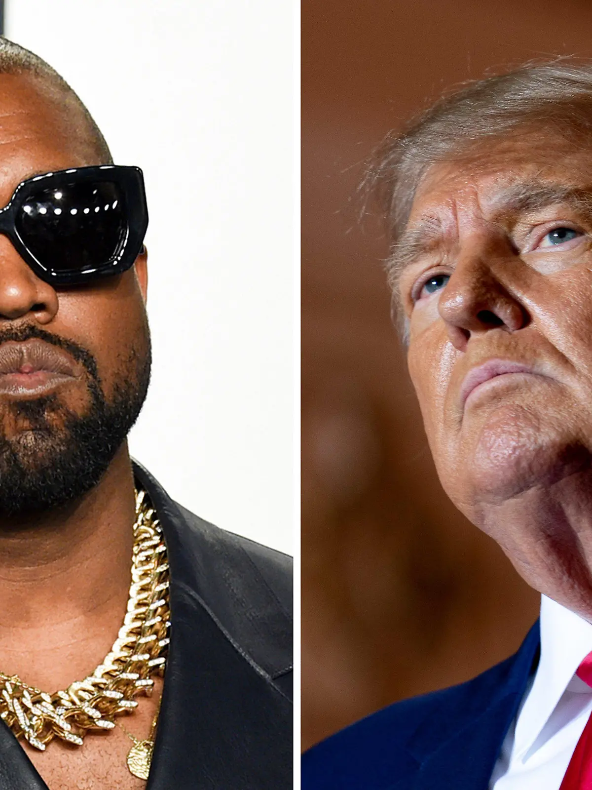 ARCHIV - 10.02.2020, USA, Beverly Hills: Rapper Kanye West und Ex-US-Präsident Donald Trump kabbeln sich in sozialen Netzwerken. Hintergrund ist ein Abendessen, dass am Dienstag in Trumps Anwesen Mar-a-Lago im US-Bundesstaat Florida stattgefunden haben soll. Daran soll West zufolge auch der rechtsextreme Nationalist Nick Fuentes teilgenommen haben. (zu dpa "Trump und Kanye West im Clinch wegen eines Dinners") Foto: Evan Agostini/AP/dpa +++ dpa-Bildfunk +++