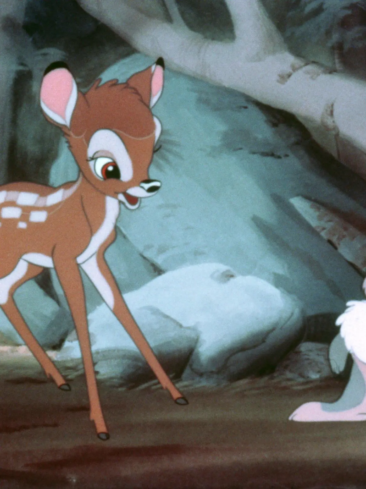 "Bambi" mit seinem Freund, dem Hasen "Klopfer". Der Trickfilm-Klassiker des US-amerikanischen Regisseurs, Zeichners und Produzenten Walt Disney erzählt die Geschichte des kleinen Rehs "Bambi", das seine Mutter durch Jäger verliert. Fortan streift es allein durch die Wälder und besteht mit einigen Freunden allerlei Abenteuer. Erwachsen geworden wird es Leittier einer Herde. Der Film kam 1942 in die Kinos.