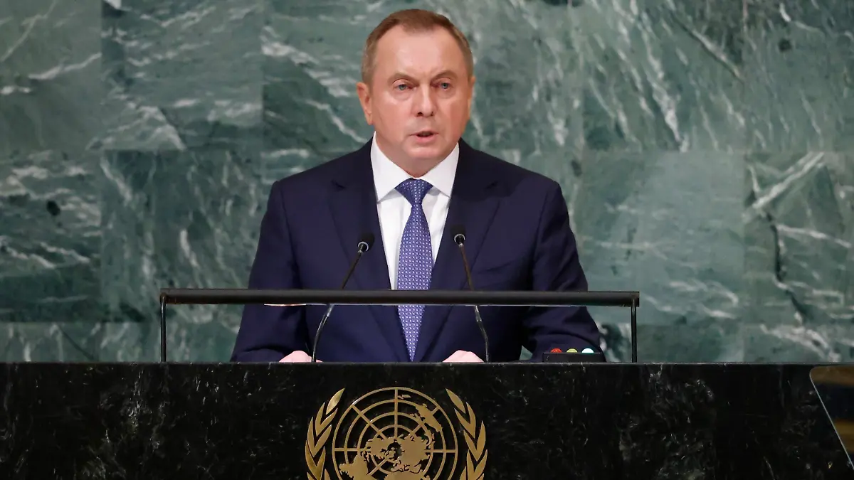 FILE - Foreign Minister of Belarus Vladimir Makei addresses the 77th session of the United Nations General Assembly, at U.N. headquarters, Saturday, Sept. 24, 2022. Belarusian Foreign Minister Vladimir Makei, a close ally of authoritarian President Alexander Lukashenko, has died at age 64, the state news agency Belta reported Saturday, Nov. 26, 2022. No cause of death was stated. (AP Photo/Jason DeCrow, File)