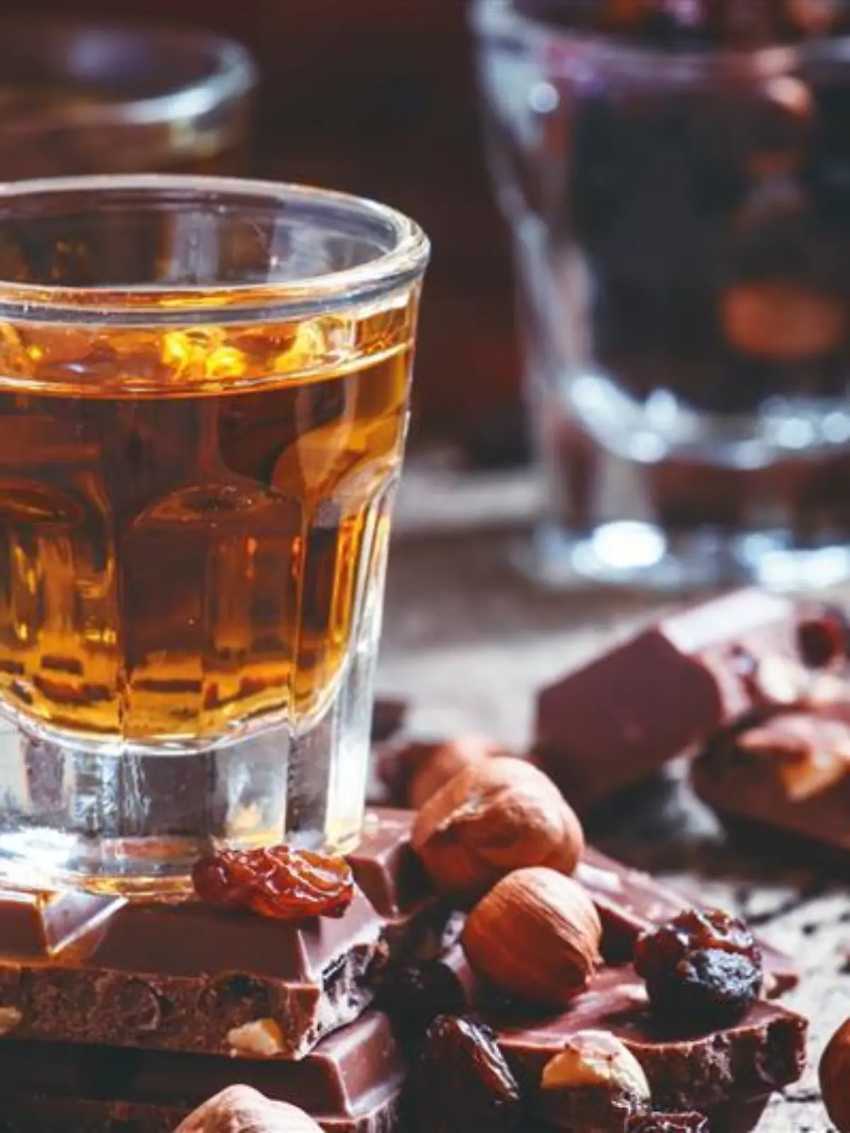 Glas mit Rum, Schokolade, Trockenfrüchte, Nüsse zum Black Friday