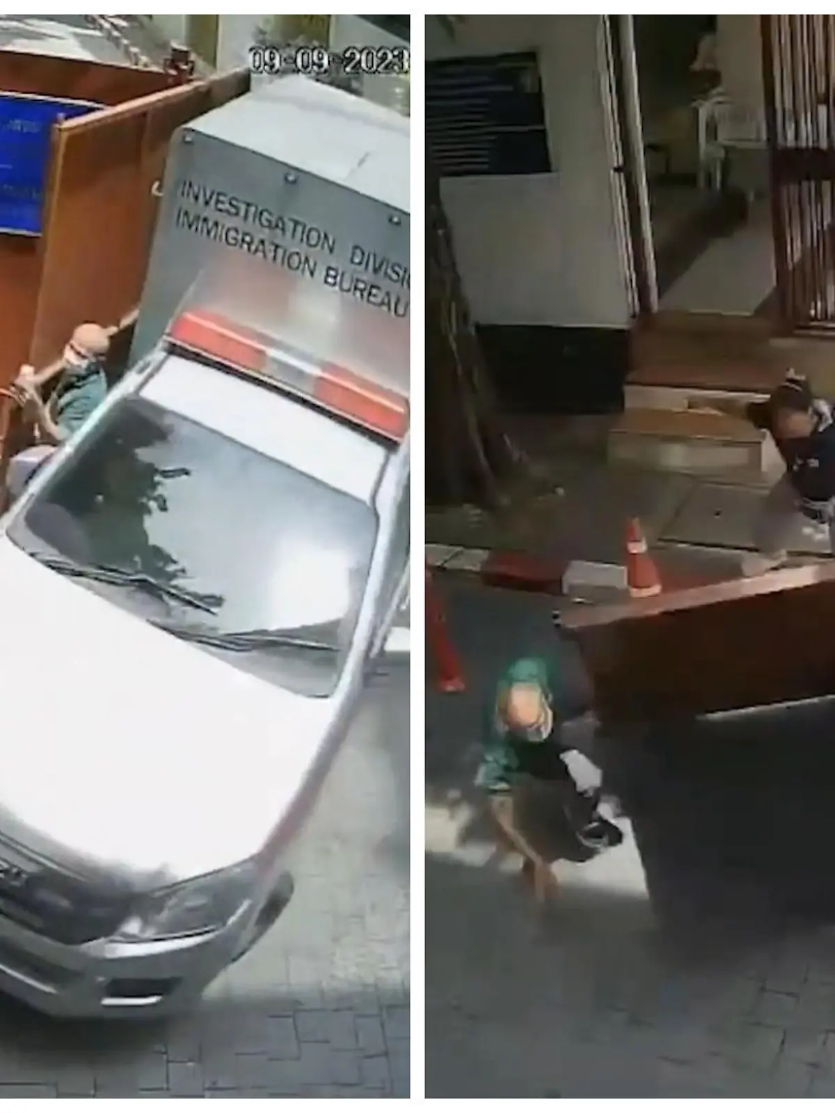 Da haben die Beamten kurz mal nicht hingeschaut und schon war er weg: Dieser Gefangene schnappt sich kurzerhand einen Polizeiwagen und durchbricht damit das Stahltor des Gefängnis - ohne Rücksicht auf Verluste.