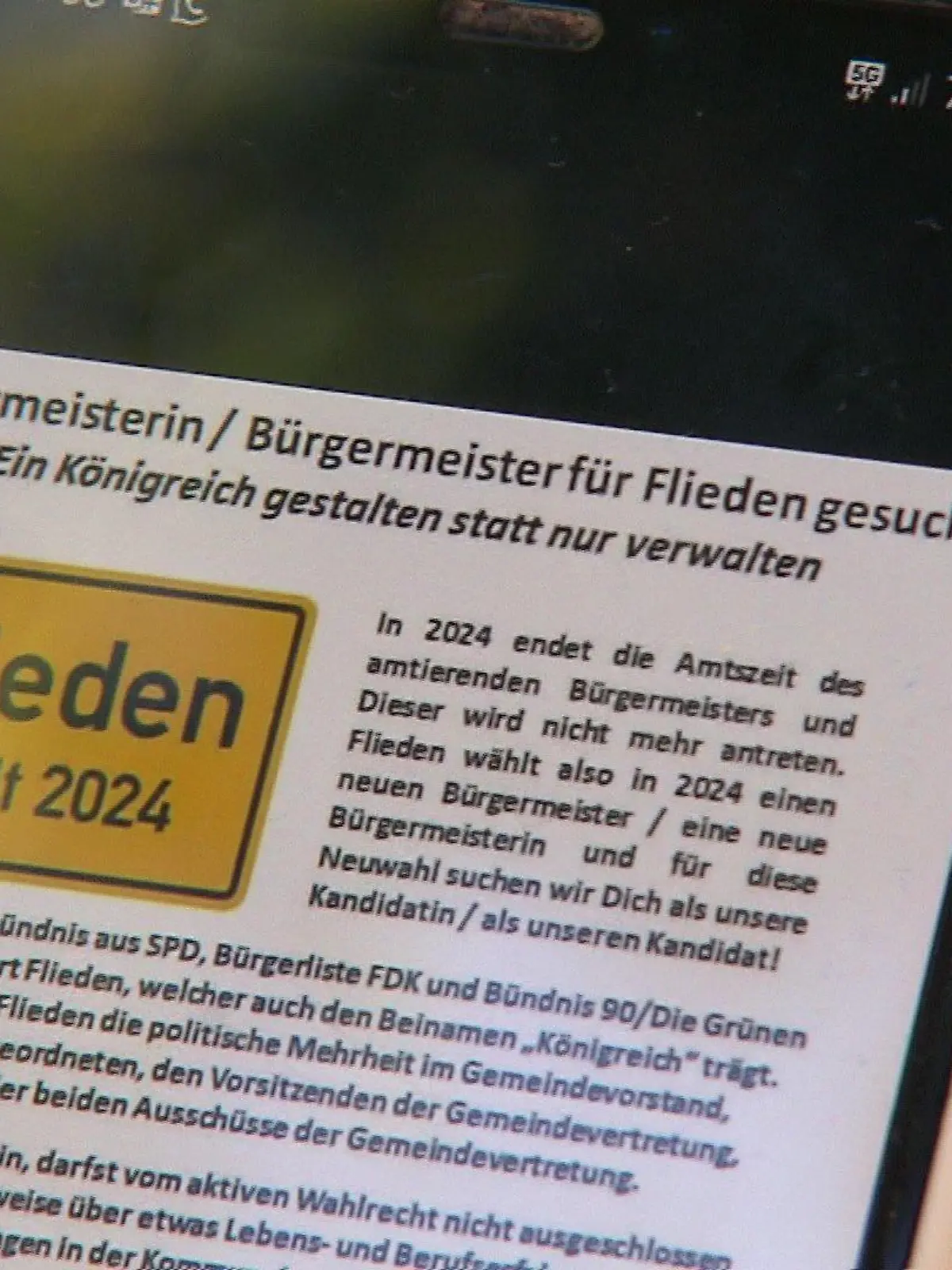 Stellenausschreibung Bürgermeister Gemeinde Flieden
