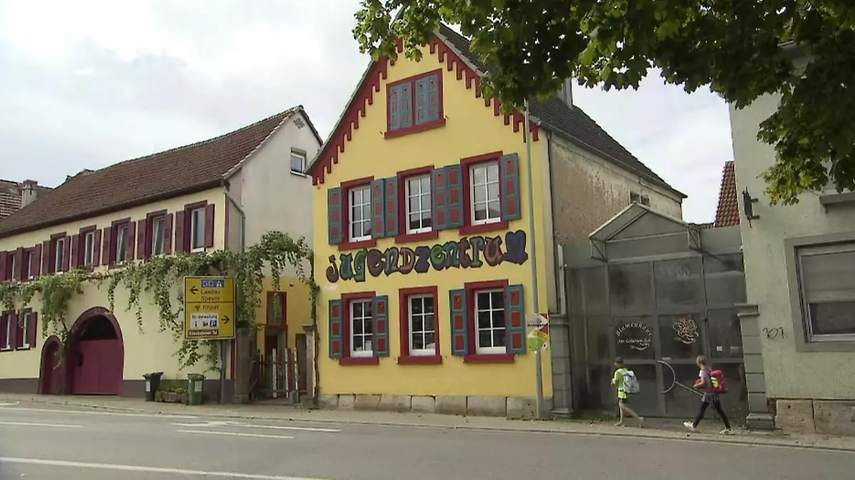 Eine gelbes Haus von außen aufgenommen. Darauf die Aufschrift Jugendzentrum.