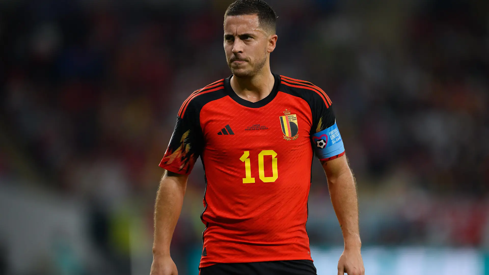 DOHA, QATAR - NOVEMBER 23: Eden Hazard of Belgium seen during the FIFA World Cup Qatar 2022 Group F match between Belgium and Canada at Ahmad Bin Ali Stadium on November 23, 2022 in Doha, Qatar. (Photo by Matthias Hangst/Getty Images)