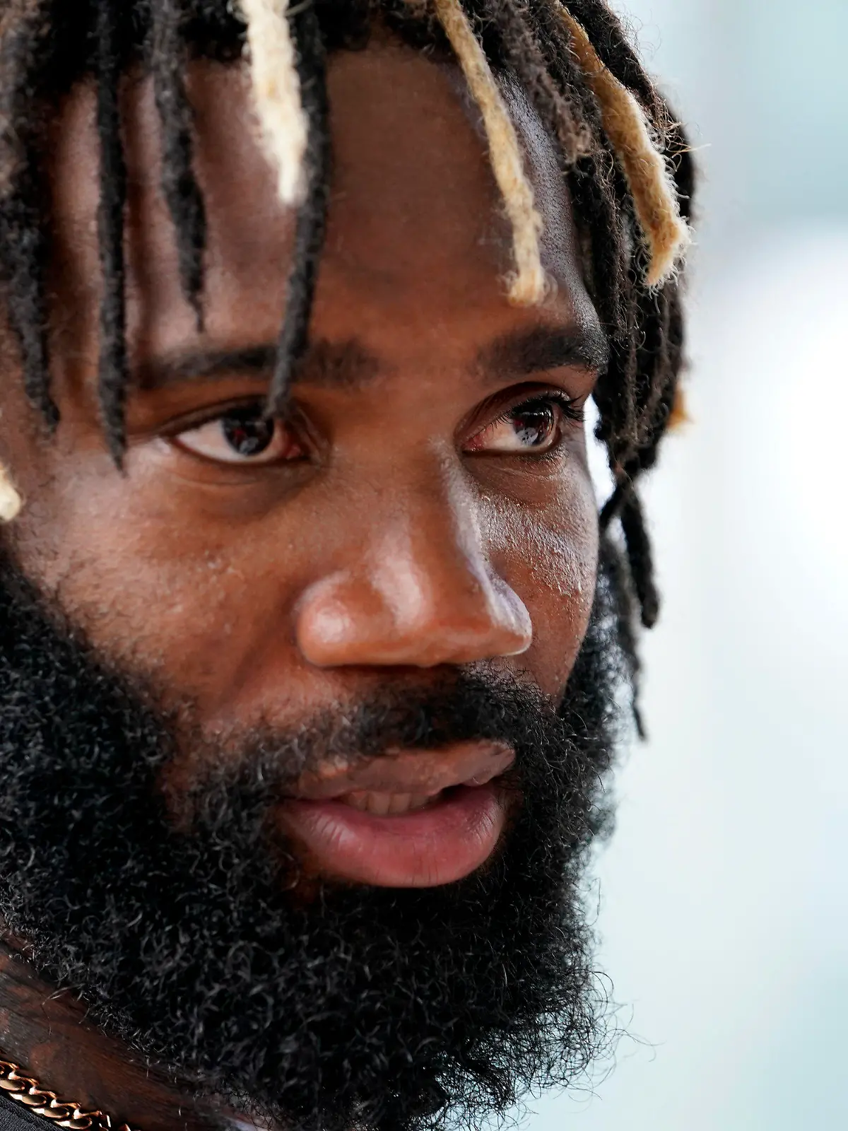 Miami Dolphins cornerback Xavien Howard talks with the news media after a joint practice with the Atlanta Falcons at the NFL football team's training facility, Tuesday, Aug. 8, 2023, in Miami Gardens, Fla. (AP Photo/Lynne Sladky)