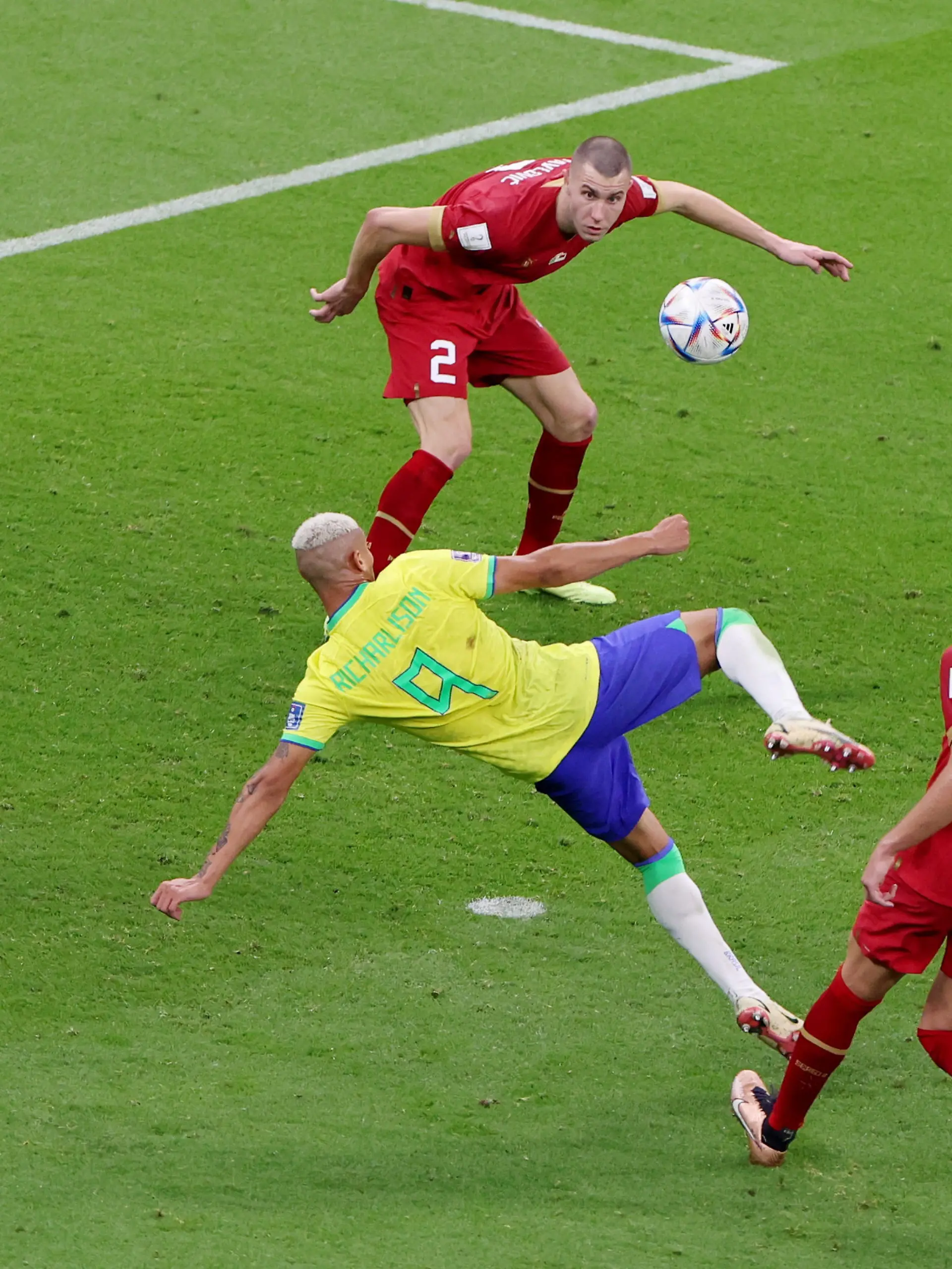 Soccer Football - FIFA World Cup Qatar 2022 - Group G - Brazil v Serbia - Lusail Stadium, Lusail, Qatar - November 24, 2022 Brazil's Richarlison scores their second goal REUTERS/Molly Darlington