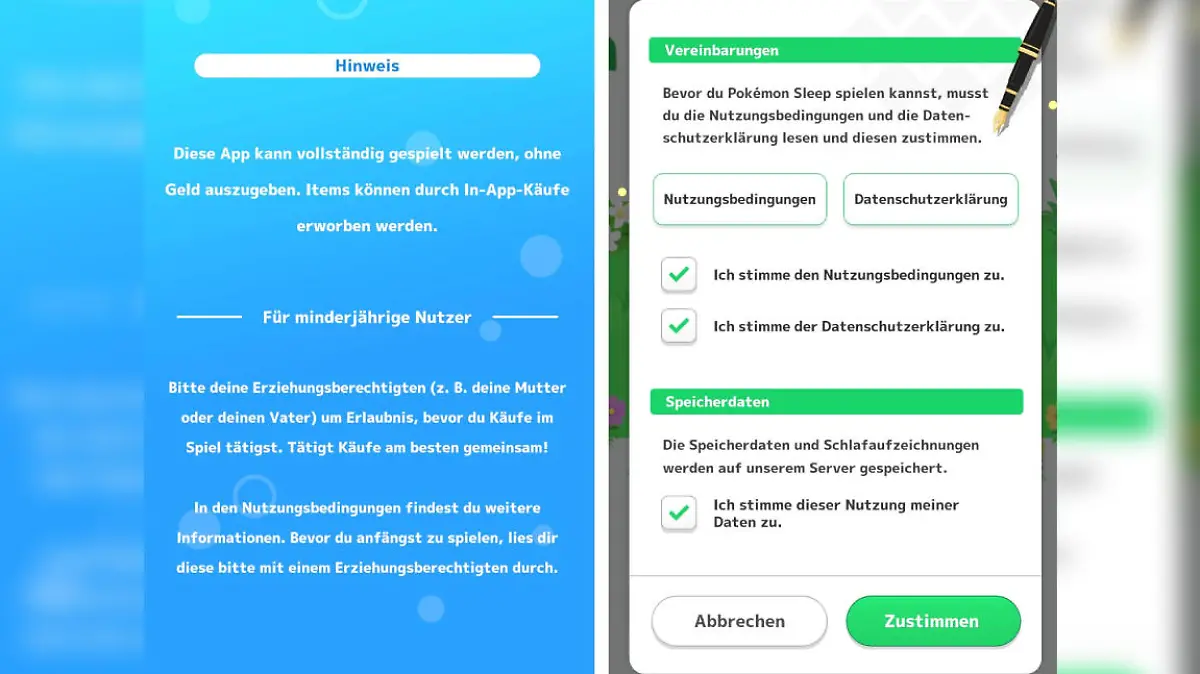 Screenshott Nutzungsbedingungen und Hinweis