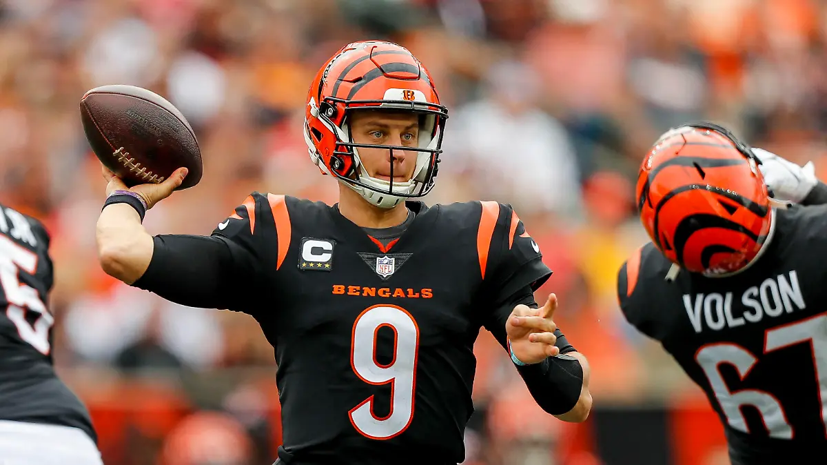 Sep 17, 2023; Cincinnati, Ohio, USA; Cincinnati Bengals quarterback Joe Burrow (9) throws a pass against the Baltimore Ravens in the second half at Paycor Stadium. Mandatory Credit: Katie Stratman-USA TODAY Sports