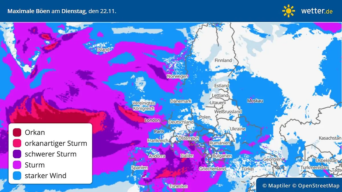 Sturmgefahr rund um das Mittelmeer