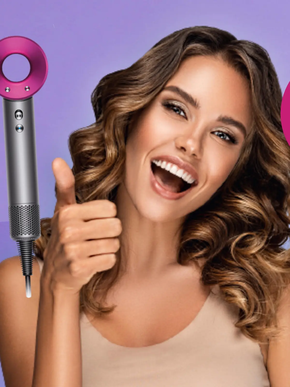 Frau mit Dyson-Produkten in einer Collage.