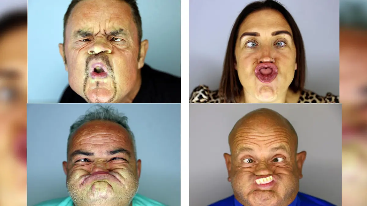 Tommy Mattison, Claire Lister, Ged Eccles und Adrian Zivelonghi bei der Grimassen-Weltmeisterschaft