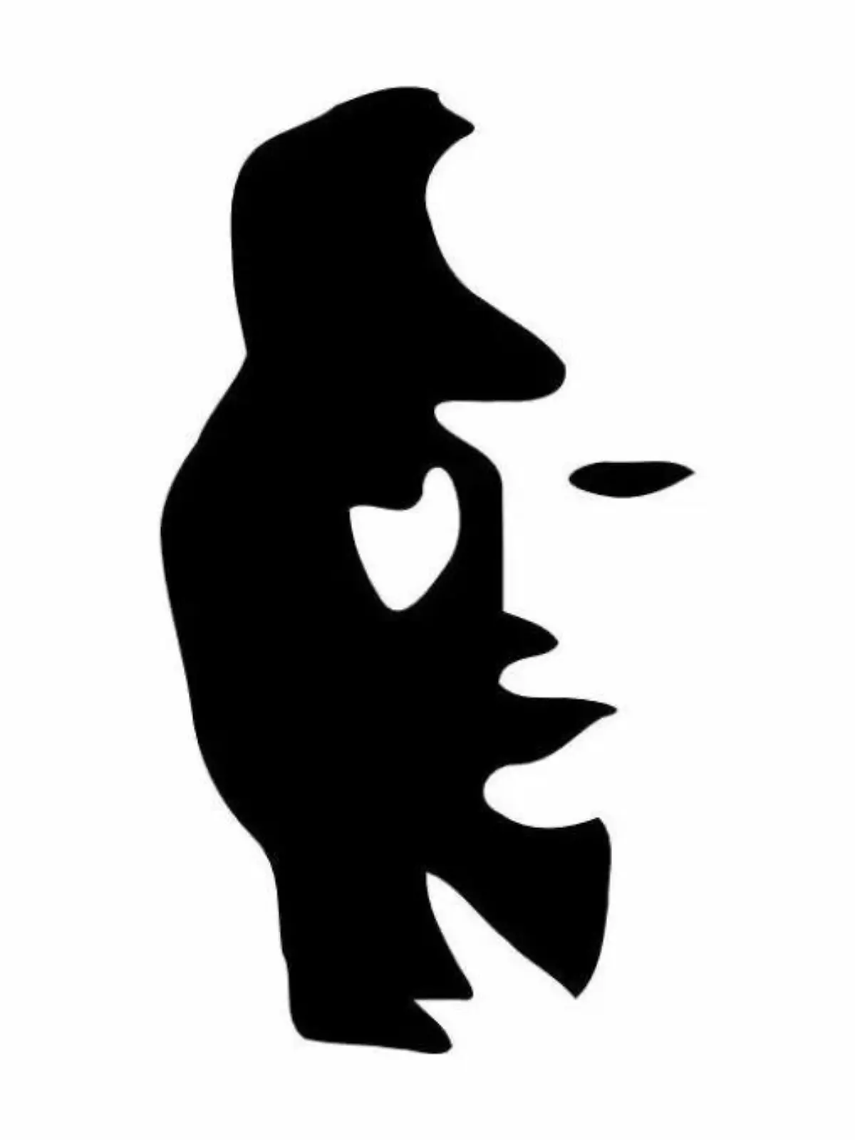 Eine optische Illusion in schwarz weiß. Sie zeigt gleichzeitig ein schwarzen männlichen Saxophonspieler und ein weißes weibliches Gesicht.