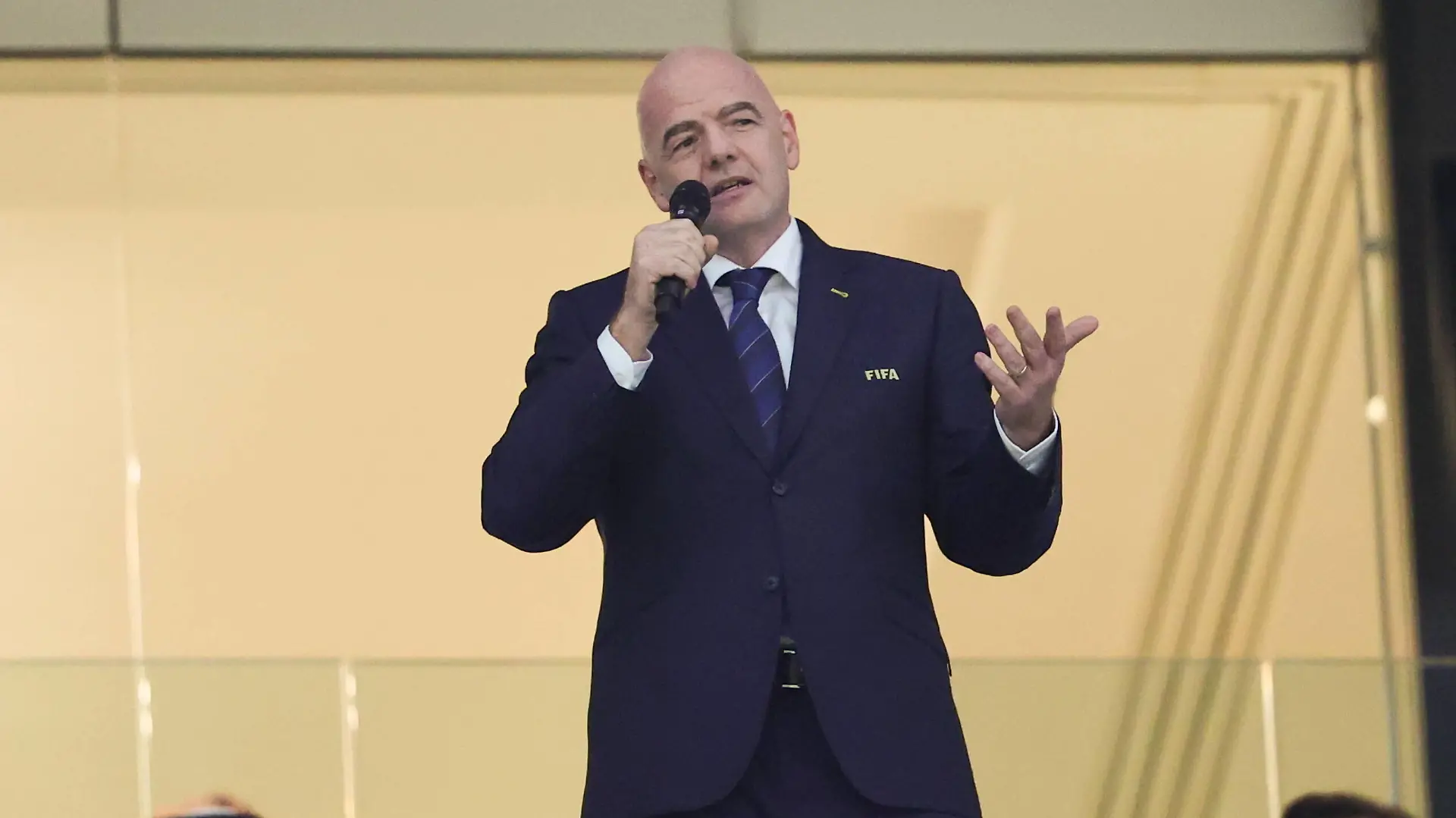 QATAR, AL KHOR - NOVEMBER 20, 2022: FIFA President Gianni Infantino speaks ahead of a Group A Round 1 football match between Qatar and Ecuador, the 2022 FIFA World Cup, WM, Weltmeisterschaft, Fussball opening game, at Al Bayt Stadium. Sergei Bobylev/TASS PUBLICATIONxINxGERxAUTxONLY 55991843