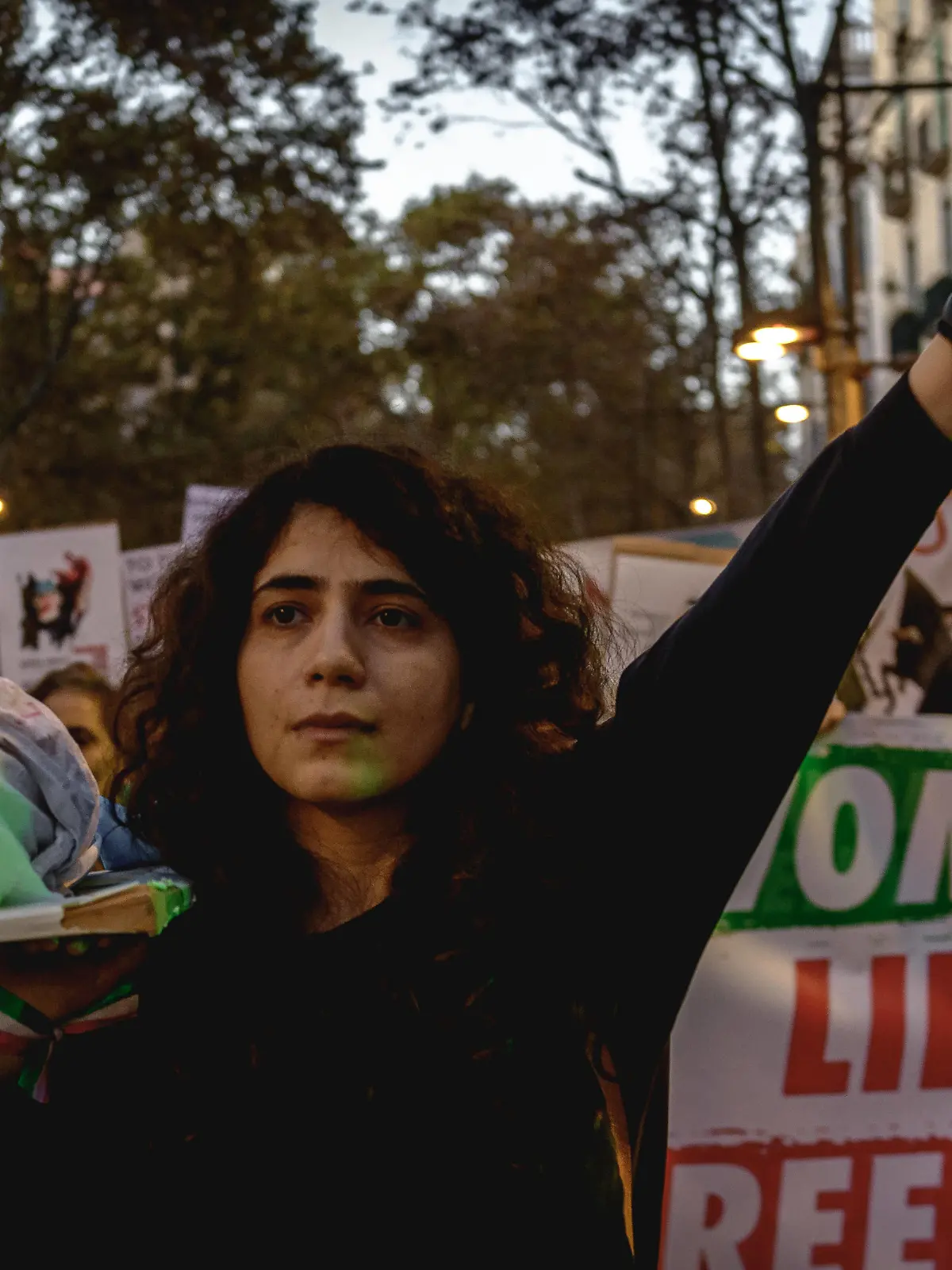  November 19, 2022, Barcelona, Catalonia, Spain: Activists shout slogans while marching through Barcelona in solidarity with protests in Iran that have erupted since the death of 22-year-old Masha Aminiy in custody of so-called morality police. Barcelona Spain - ZUMAo105 20221119_zap_o105_026 Copyright: xMatthiasxOesterlex