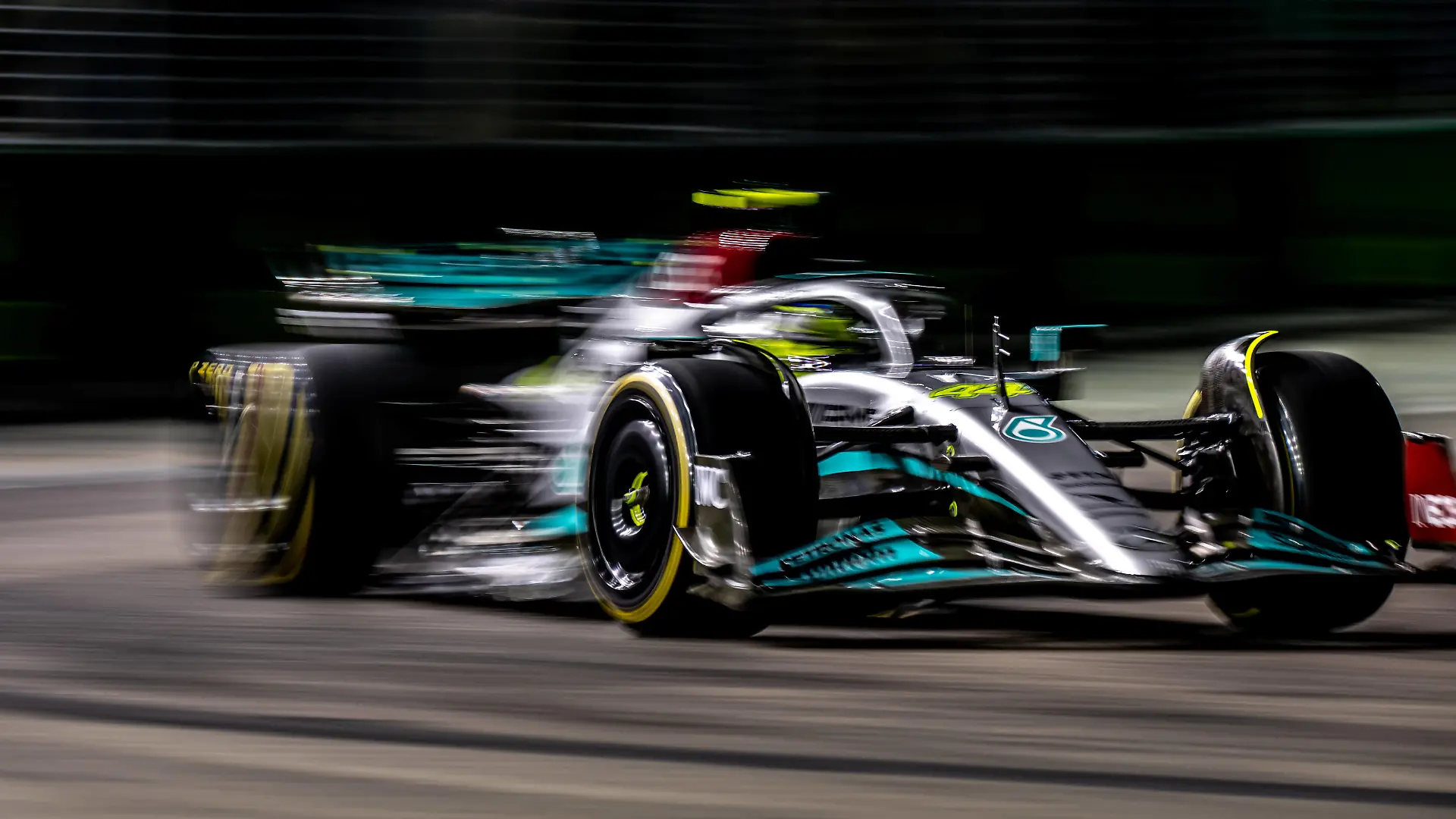 MARINA BAY, SINGAPORE: Lewis Hamilton, racing for the Mercedes AMG team during the 2022 Formula 1 Singapore Grand Prix at the Marina Bay Street Circuit in Marina Bay, Singapore.