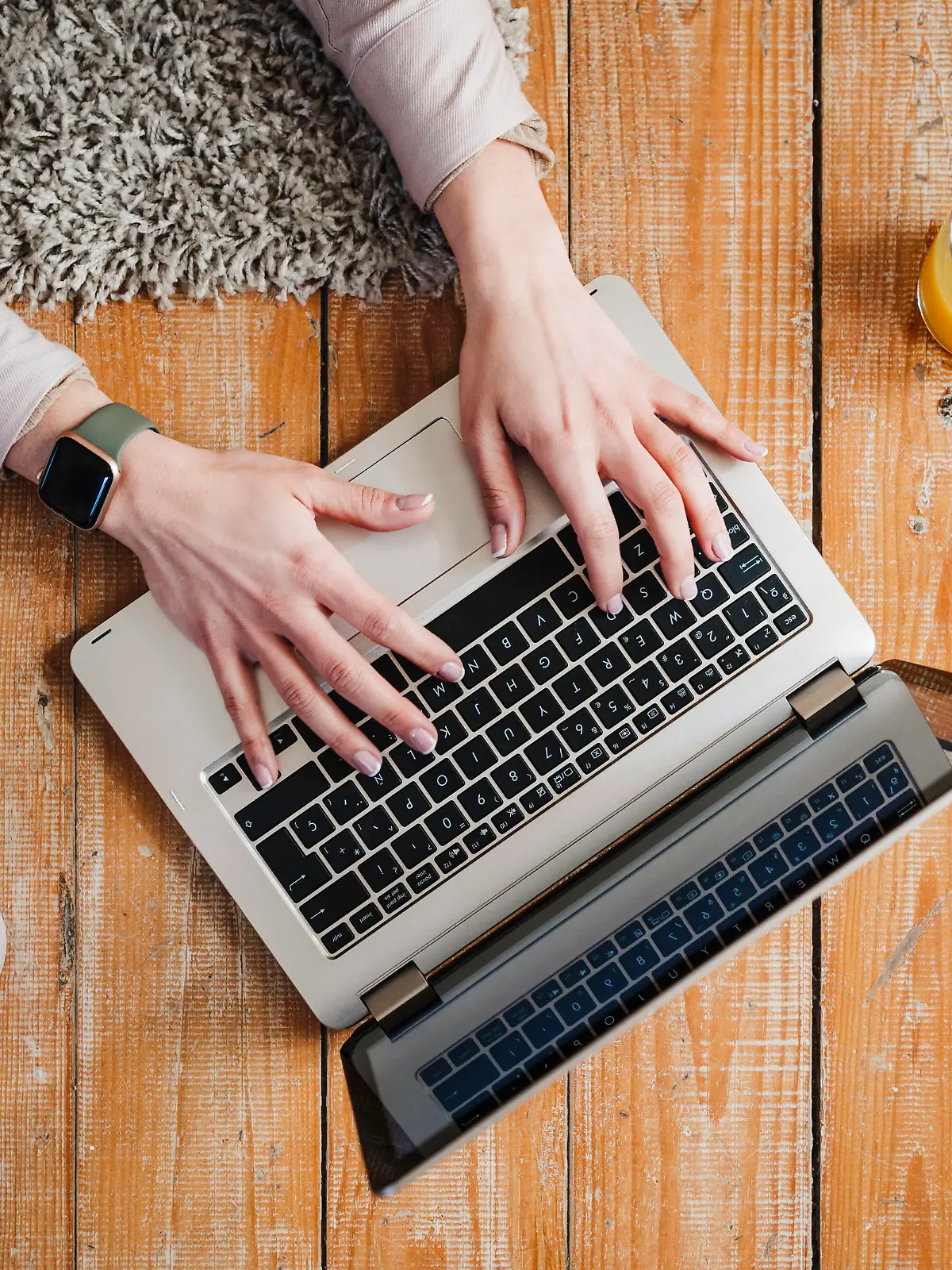  Hands of female entrepreneur typing while using laptop at home model released Symbolfoto property released EBBF02906