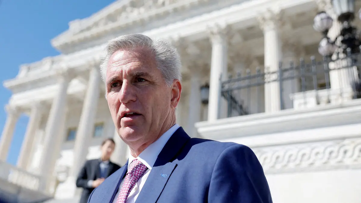 FILE PHOTO: House Minority Leader Kevin McCarthy (R-CA) speaks during a news conference about the House Republicans "Commitment to America" outside the United States Capitol building in Washington, D.C., U.S., September 29, 2022. REUTERS/Evelyn Hockstein/File Photo