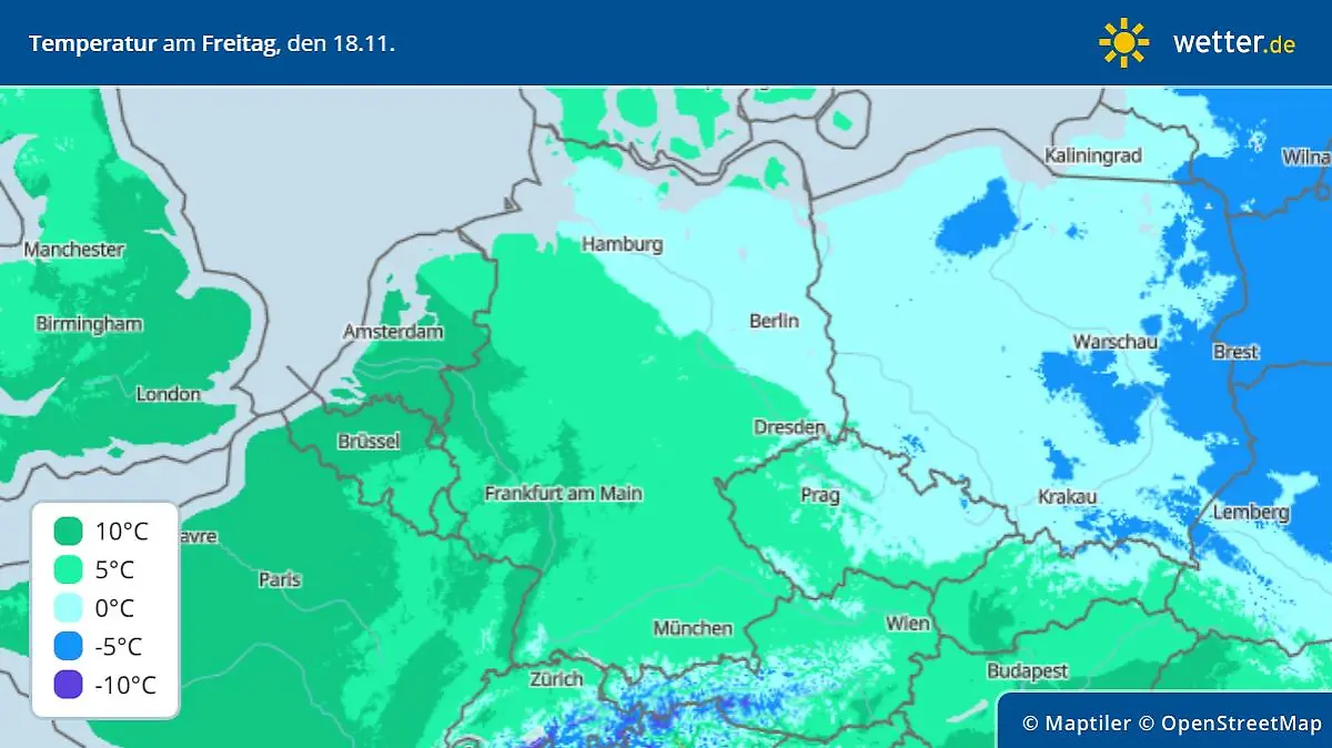 Höchsttemperaturen am Freitag, 18. November in Deutschland