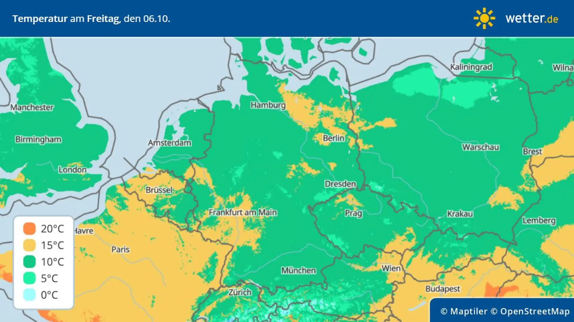 Die Grafik zeigt die höchsten Werte in Deutschland am Freitag, 06.10.2023