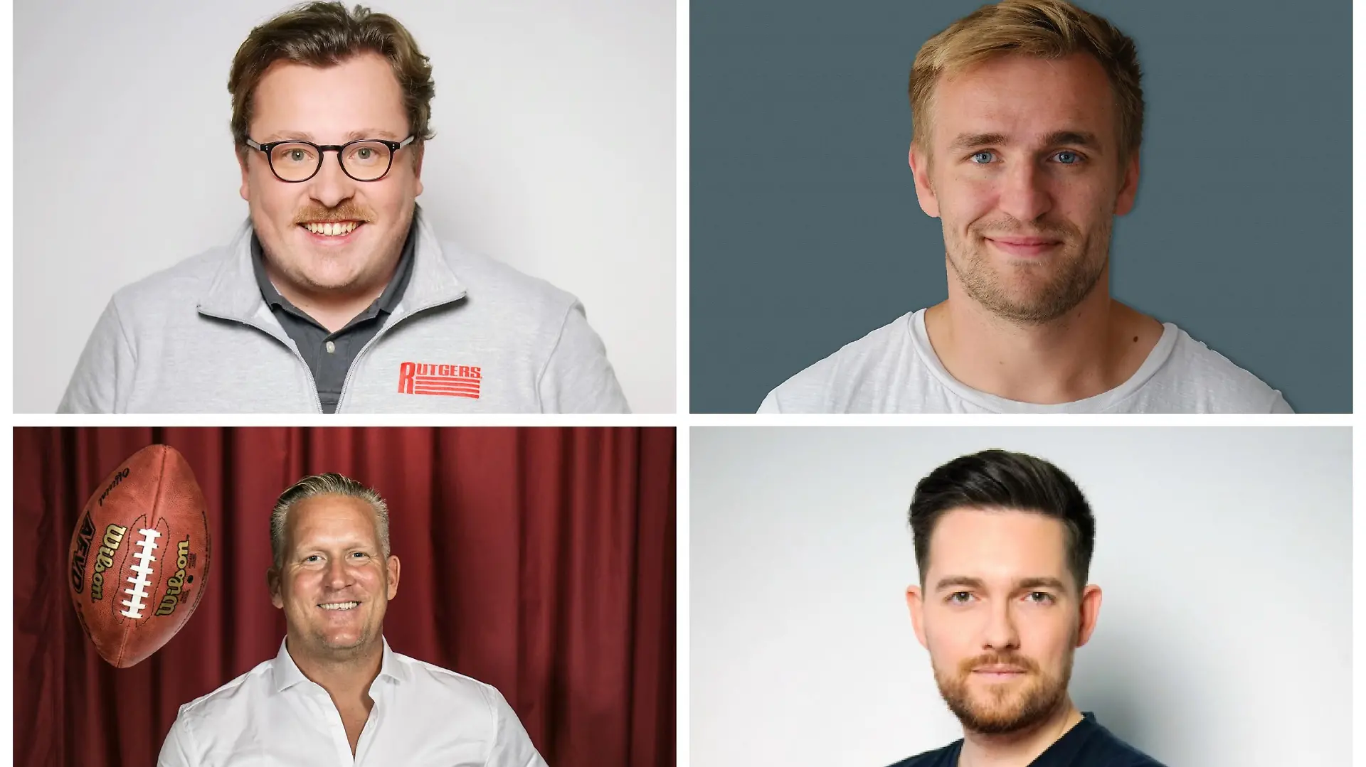 Das neue Personal bei RTL NFL.
Oben: Frederick Schulz (l.) und Jan Weinreich 
Unten: Max von Garnier (l.) und Tim Hemmrich 

Die Verwendung des sendungsbezogenen Materials ist nur mit dem Hinweis und Verlinkung auf RTL+ gestattet.