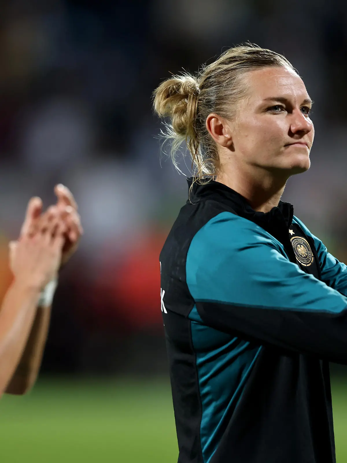 BOCHUM, GERMANY - SEPTEMBER 26: Alexandra Popp of Germany celebrates the 4-0 victory after  the UEFA Womens Nations League match between Germany and Iceland at Vonovia Ruhrstadion on September 26, 2023 in Bochum, Germany. (Photo by Christof Koepsel/Getty Images)