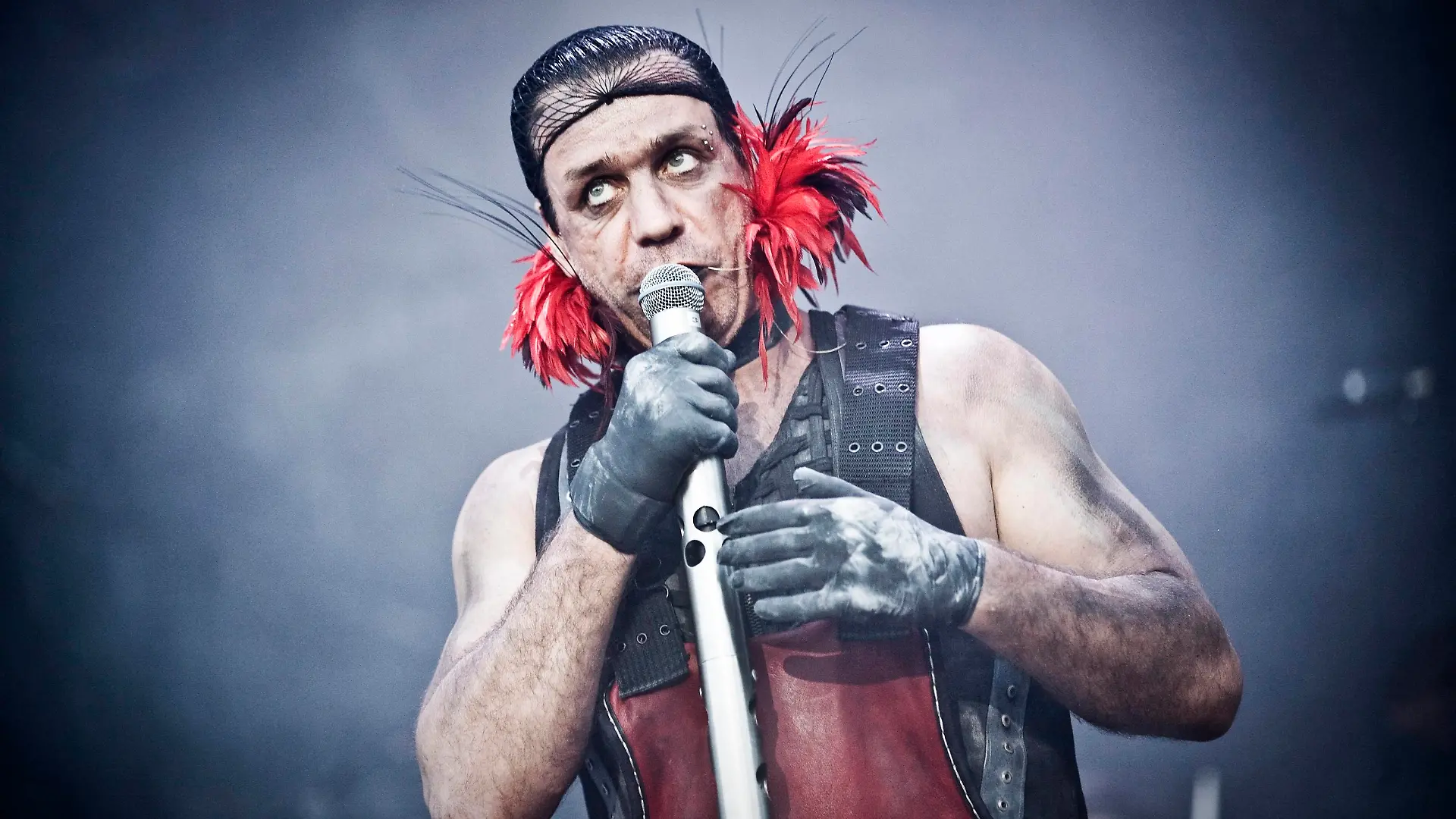 The German industrial metal band Rammstein performs a live concert at Copenhagen Live 2010 at Tioren. Here the bands characteristic vocalist Till Lindemann is pictured live on stage. Denmark 02/06 2010.
