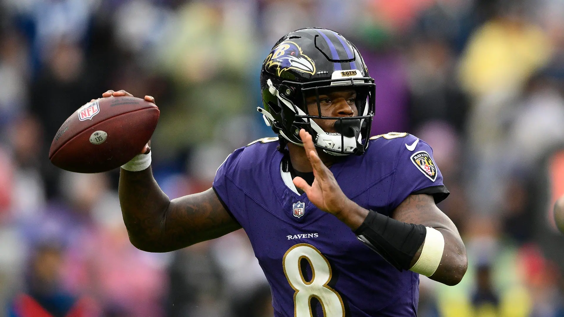 Baltimore Ravens quarterback Lamar Jackson throws during the second half of an NFL football game against the Indianapolis Colts, Sunday, Sept. 24, 2023, in Baltimore. (AP Photo/Nick Wass)