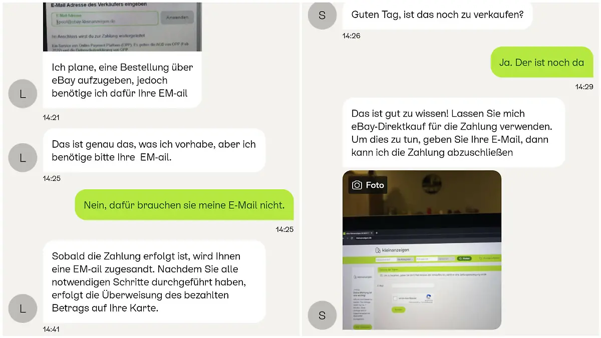 Zwei Betrugsversuche auf der Verkaufsplattform Kleinanzeigen.