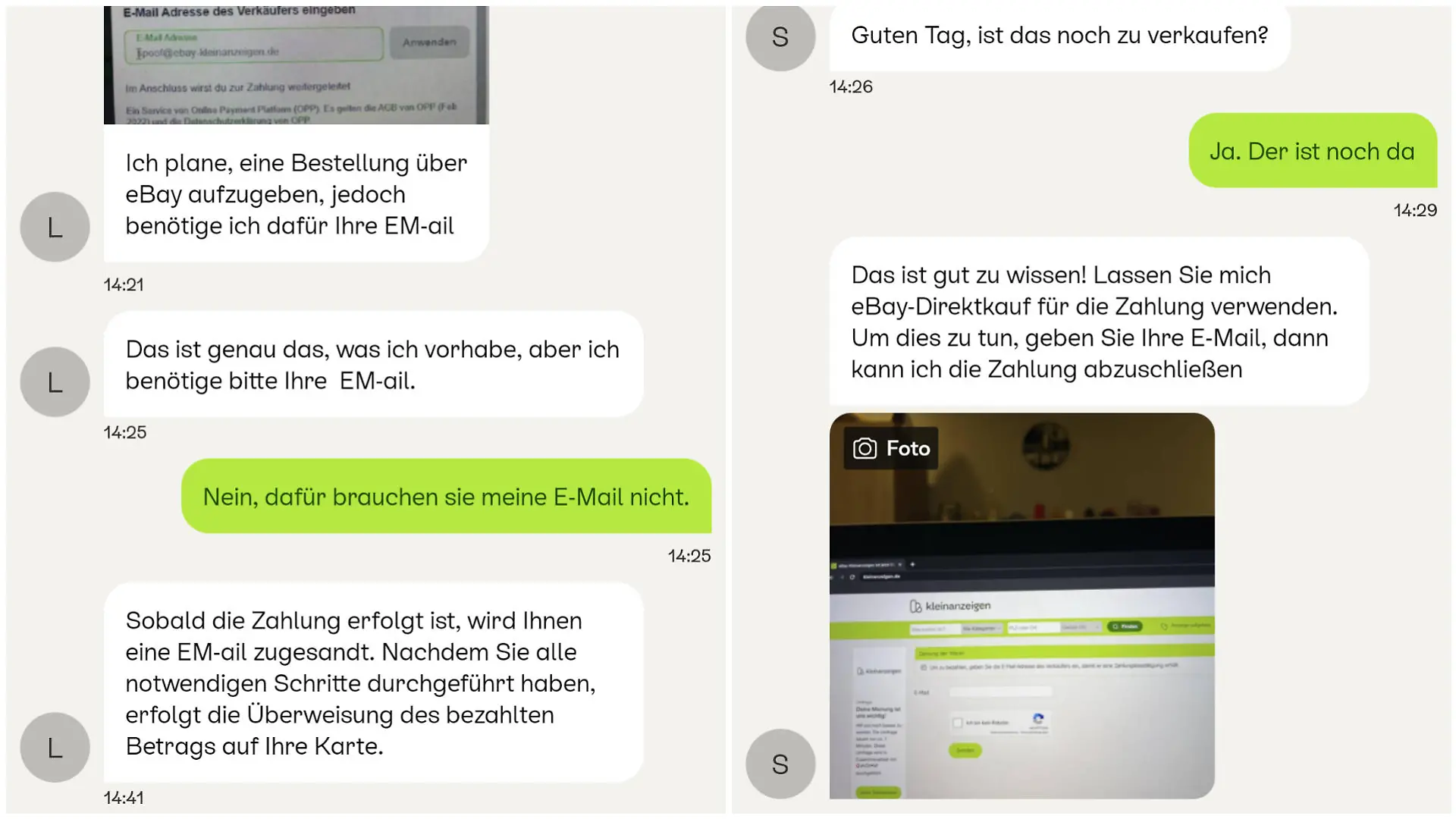 Zwei Betrugsversuche auf der Verkaufsplattform Kleinanzeigen.