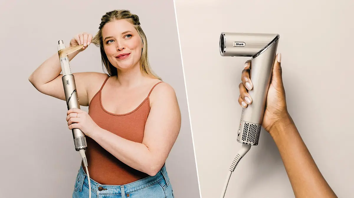 Model lockt sich die Haare mit dem FlexStyle von Shark.