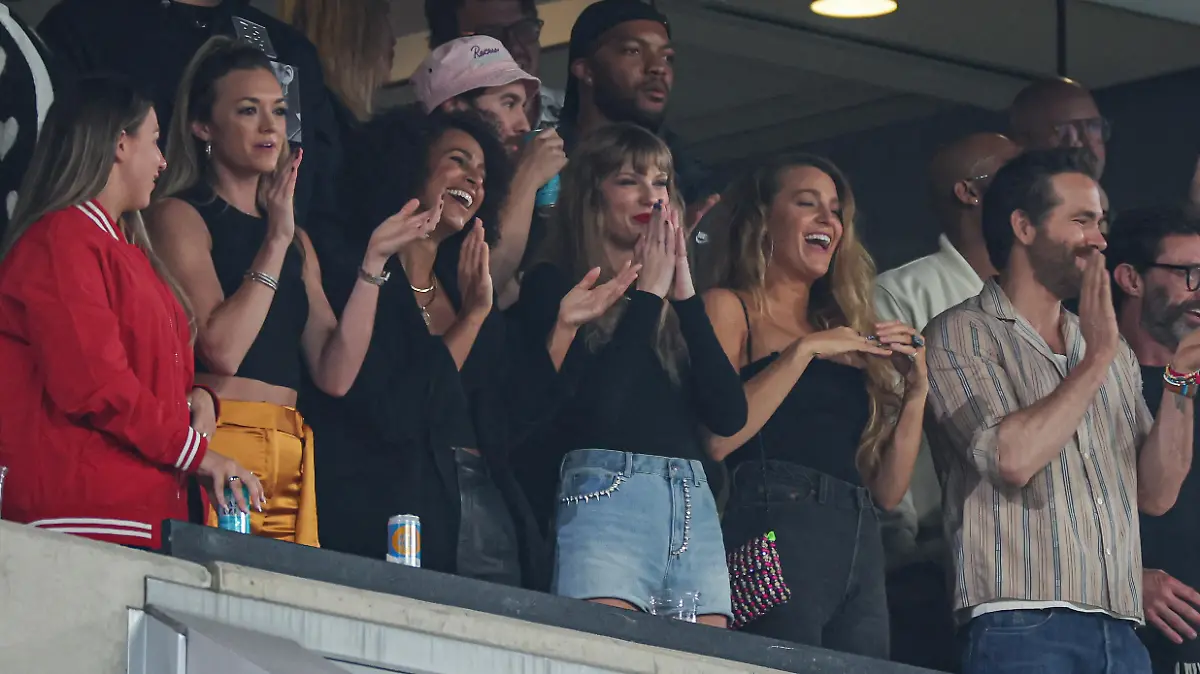 Oct 1, 2023; East Rutherford, New Jersey, USA; Taylor Swift, a guest of Kansas City Chiefs tight end Travis Kelce (not pictured), cheers during the game at MetLife Stadium. Mandatory Credit: Vincent Carchietta-USA TODAY Sports