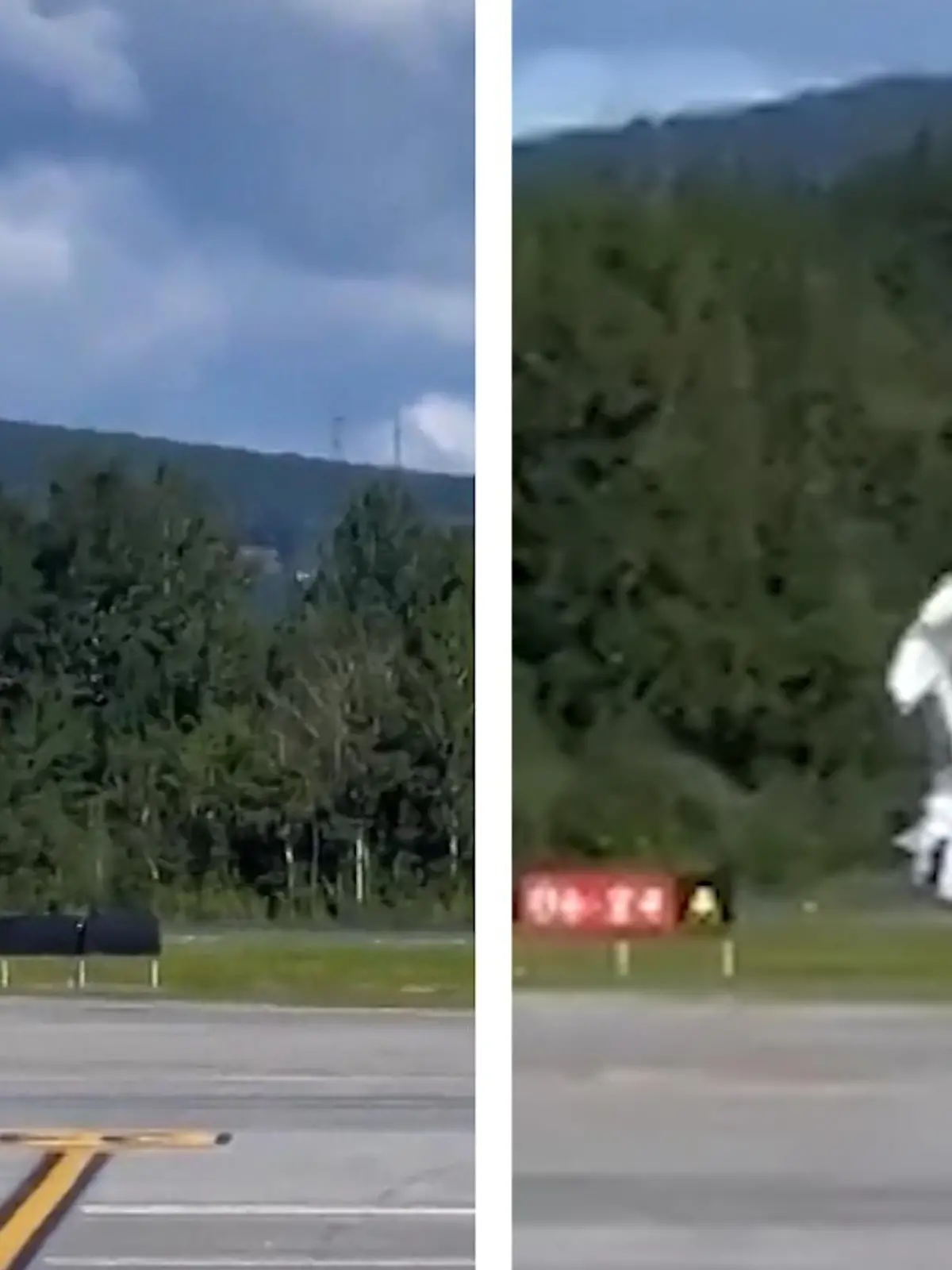 Der Pilot der Cesna hat am Jean-Lesage in Quebec City (Kanada) kaum abgehoben, als er plötzlich an Höhe verliert - die spektakuläre Szene zeigen wir im Video.