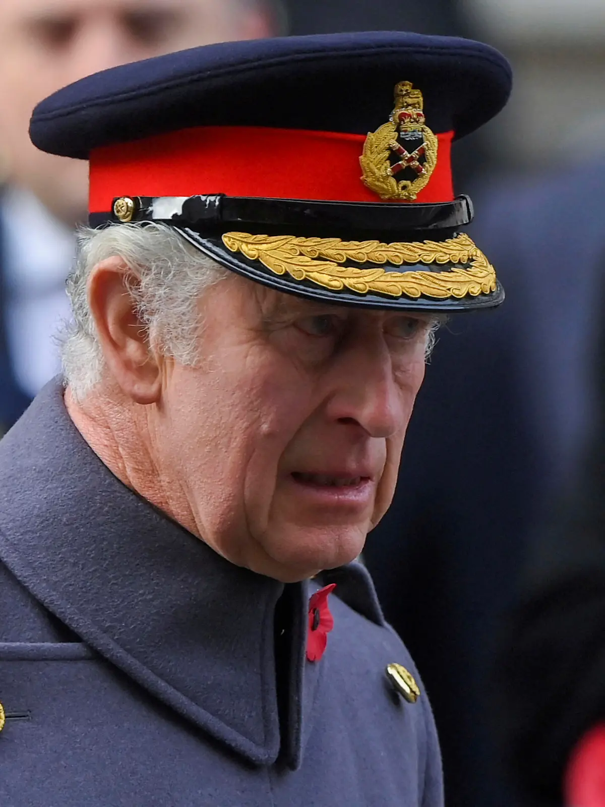 Britain's King Charles III attends the Remembrance Sunday ceremony at the Cenotaph on Whitehall in London, Sunday Nov. 13, 2022. (Toby Melville/Pool via AP)