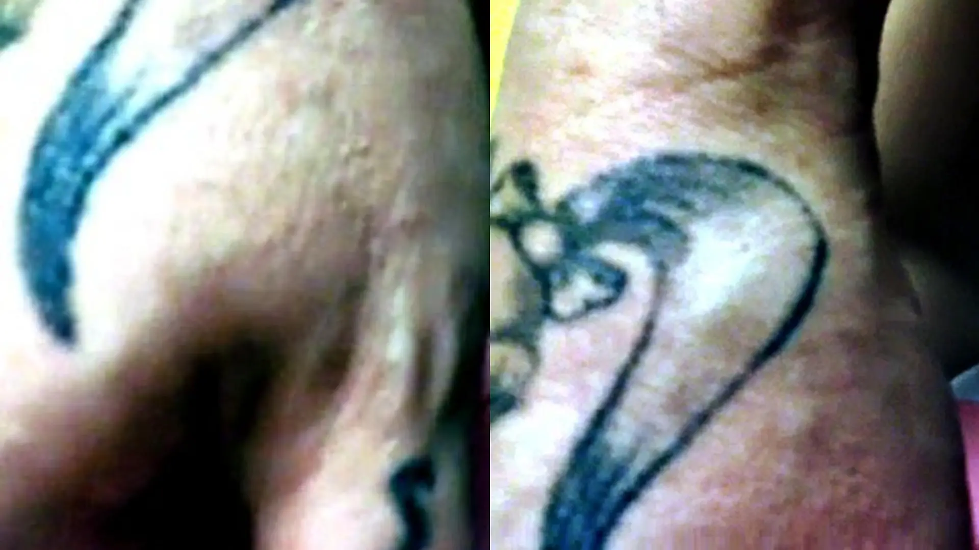 Ein Tattoo am rechten Daumen sowie der rechten Hand.