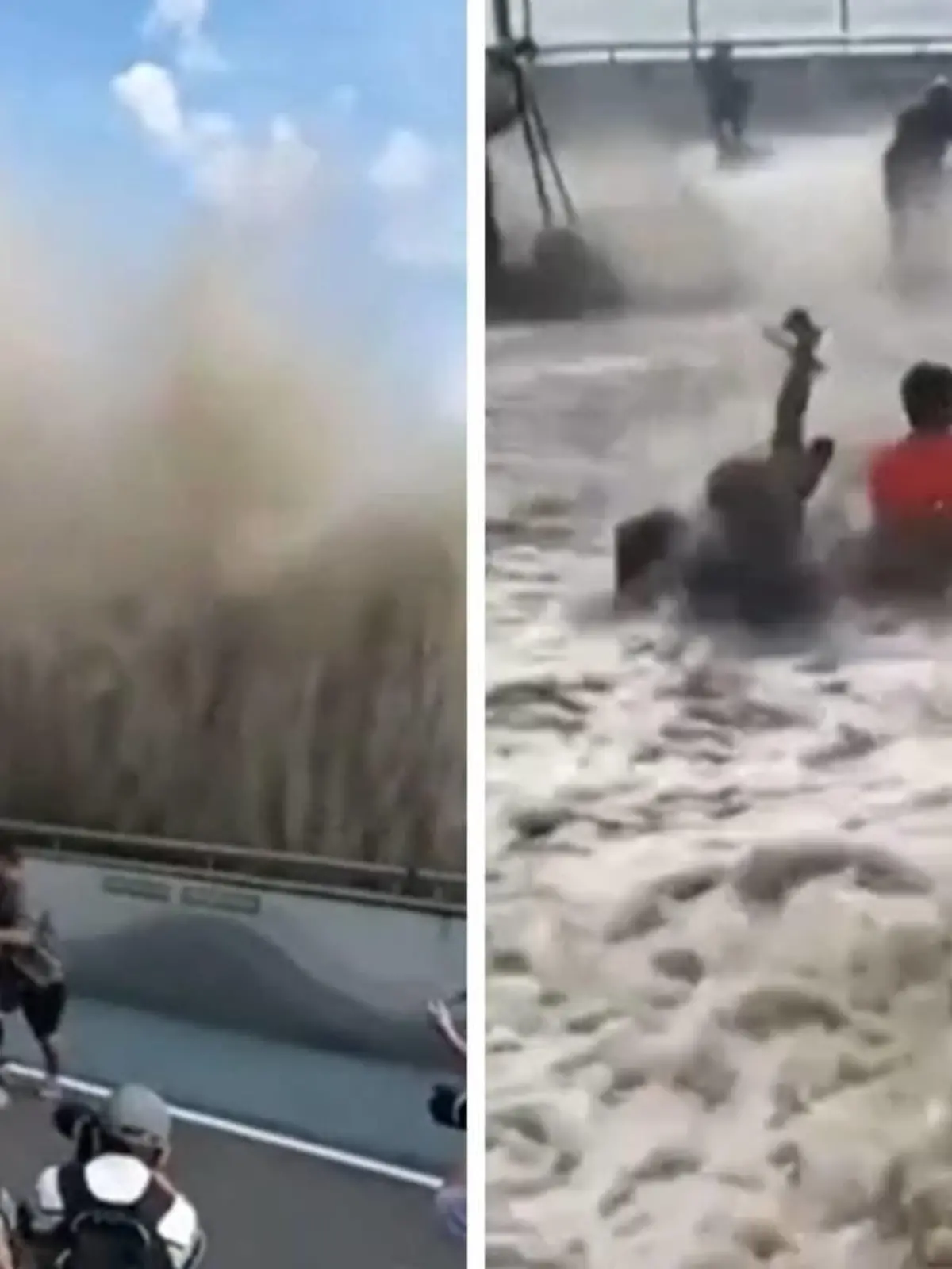 Mit solch einer Wucht hatten diese Touristen offenbar nicht gerechnet! In der chinesischen Provinz Zhejiang schlägt eine Welle über ein Geländer hinweg und spült die Schaulustigen teilweise davon. Die Welle, die auch „Silberner Drache“ genannt wird, lockt jedes Jahr Hunderttausende Besucher an den Fluss Qiantang. Sie erreicht stets im Herbst ihren Höhepunkt und gilt als die größte Gezeitenwelle der Welt. Diesen Touristen dürfte das Naturschauspiel auf jeden Fall langfristig im Gedächtnis bleiben…