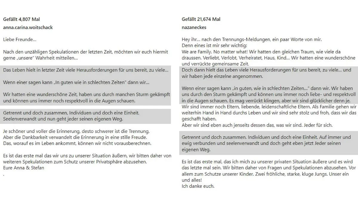 Anna-Carina Woitschaks & Stefan Mross' Posting vs. Nazan Eckes Posting