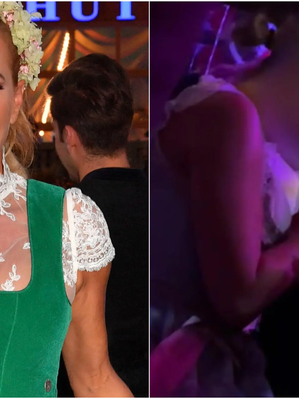 Giulia Siegel knutscht auf der Wiesn mit einer Frau.  ( Collage)