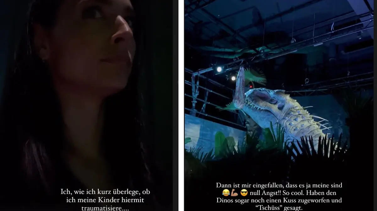 Amira Pocher besucht mit ihren Jungs die Ausstellung "Jurassic World: The Exhibition" in Köln.