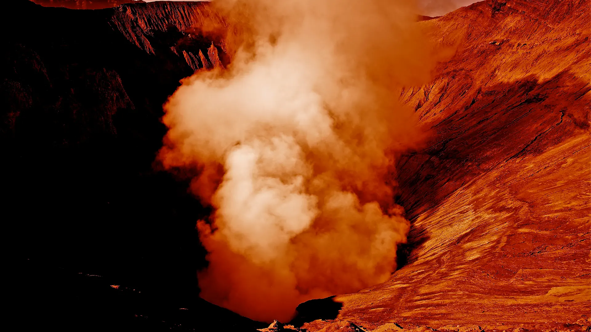 Mars Red Planet Meteorite Crater Exploration Volcano Cloud. Water on Mars.
