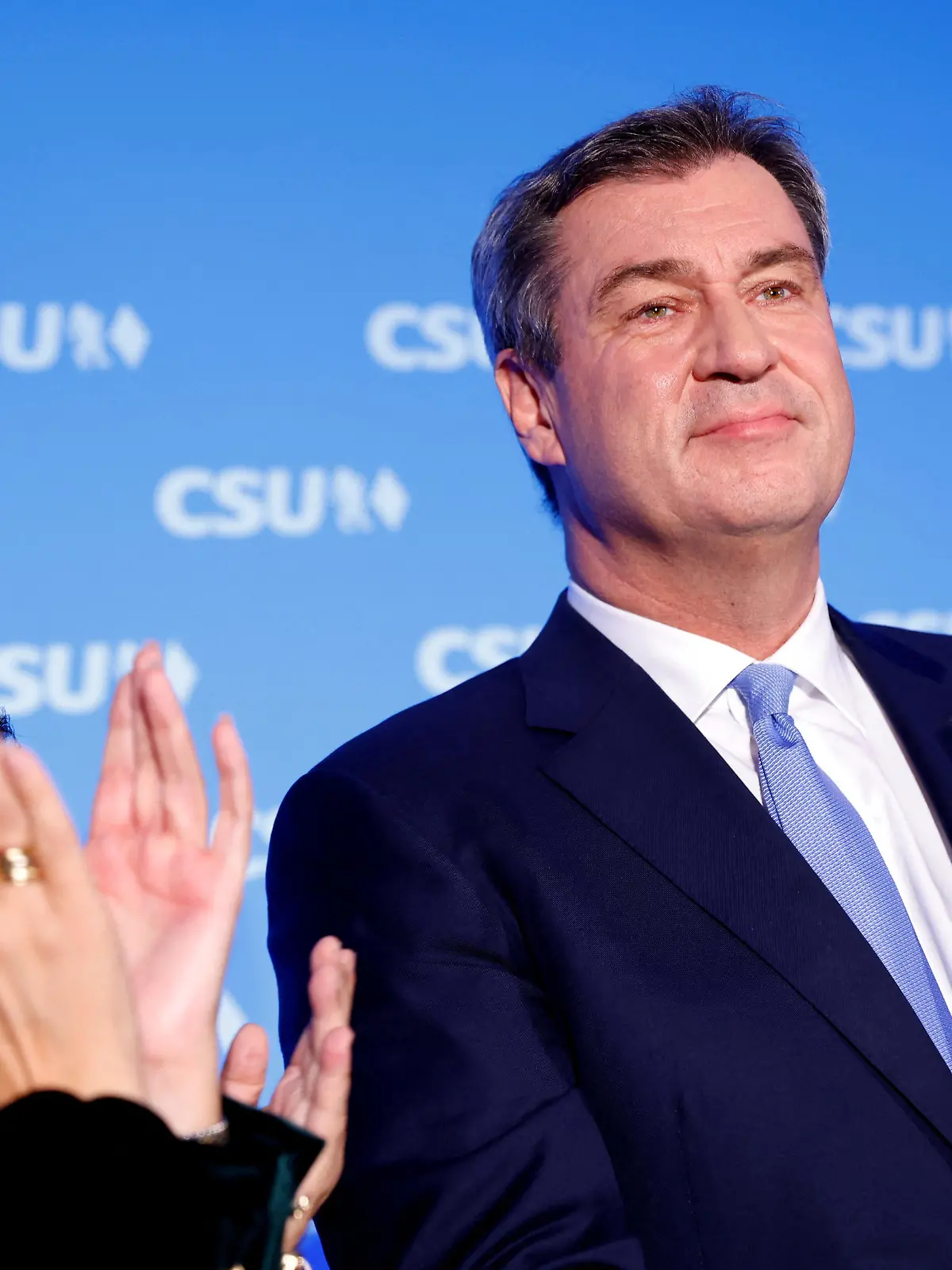 Christian Social Union (CSU) party leader and Bavarian Prime Minister Markus Soeder reacts after exit polls of the Bavarian state election in Munich, Germany, October 8, 2023.     REUTERS/Michaela Rehle
