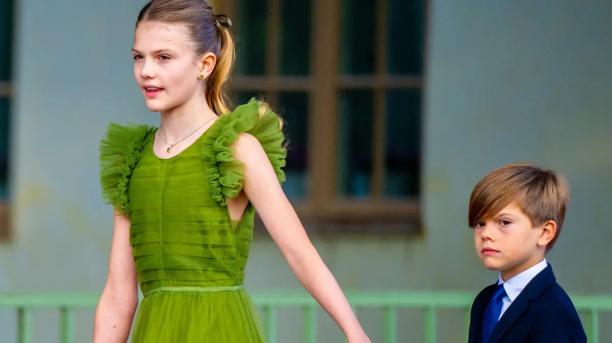 Princess Estelle and Prince Oscar of Sweden attending the Jubilee performance of the Royal Opera at Drottningholm Palace Theatre, as part of the Swedish king his 50th Jubilee on the throne in Stockholm.